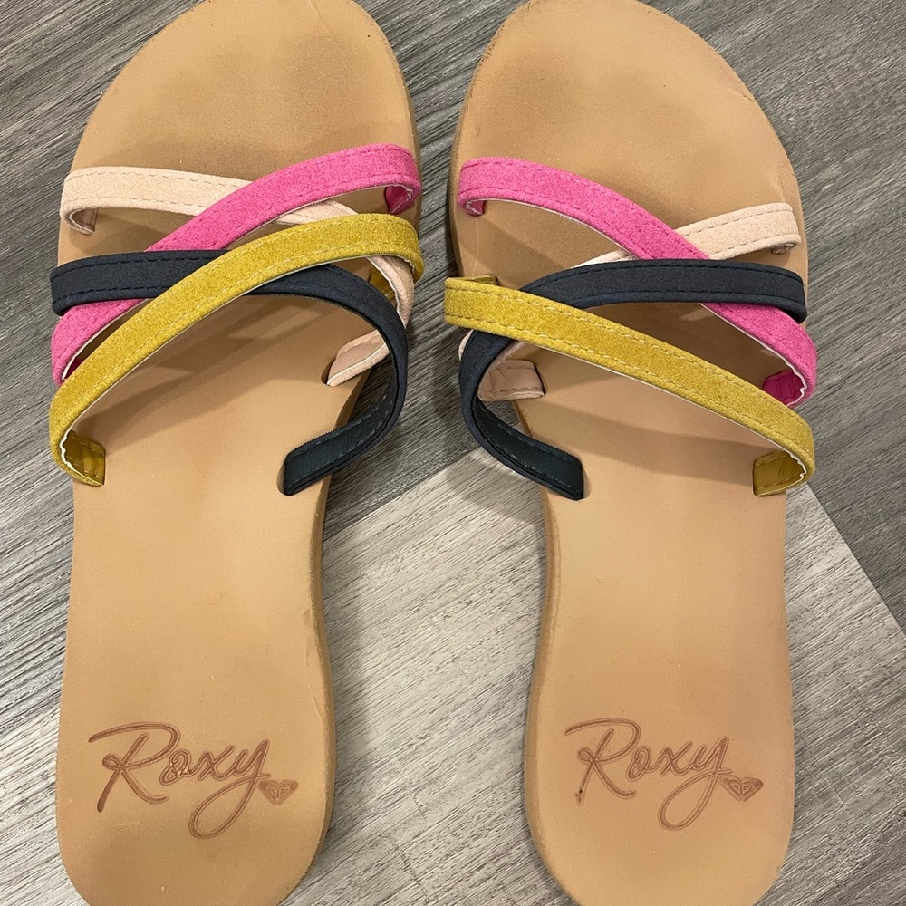 Roxy Women's Pink, Yellow, and Navy Sandals